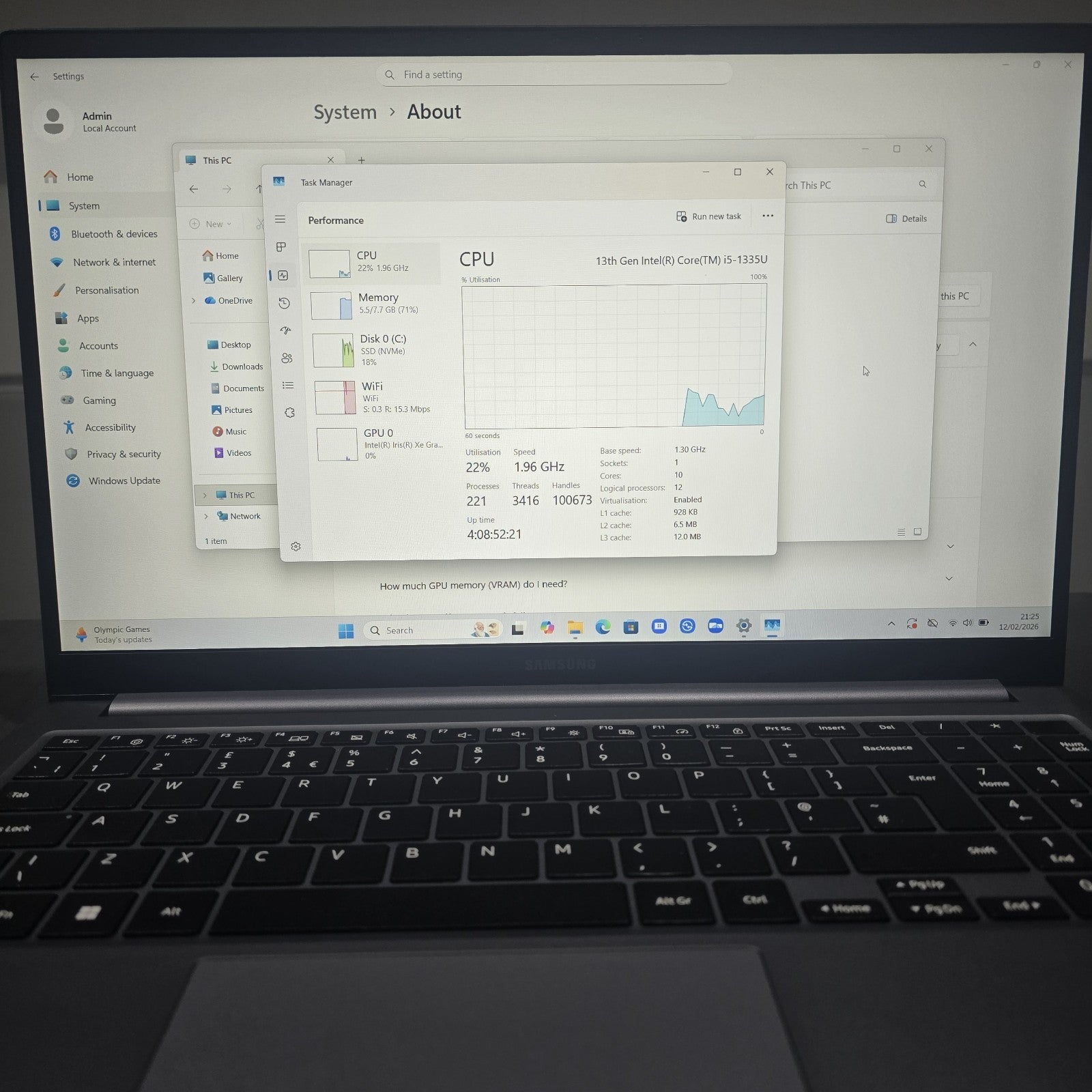 Samsung Galaxy Book4 i5 8GB 256GB 15.6" Grade C Issue #105A12