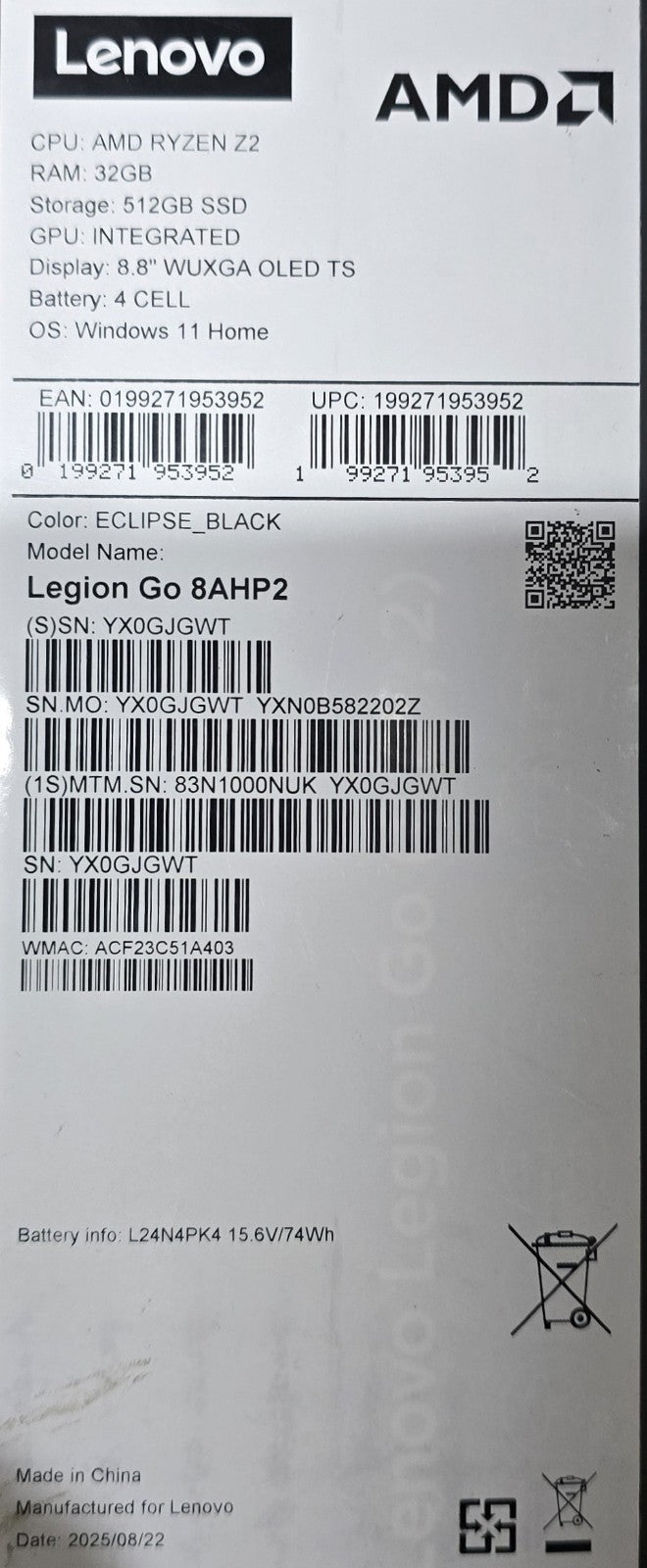 Lenovo Legion Go 2 Ryzen Z2 32GB RAM 512GB SSD 8.8” Handheld Gaming 83N1000NUK *10