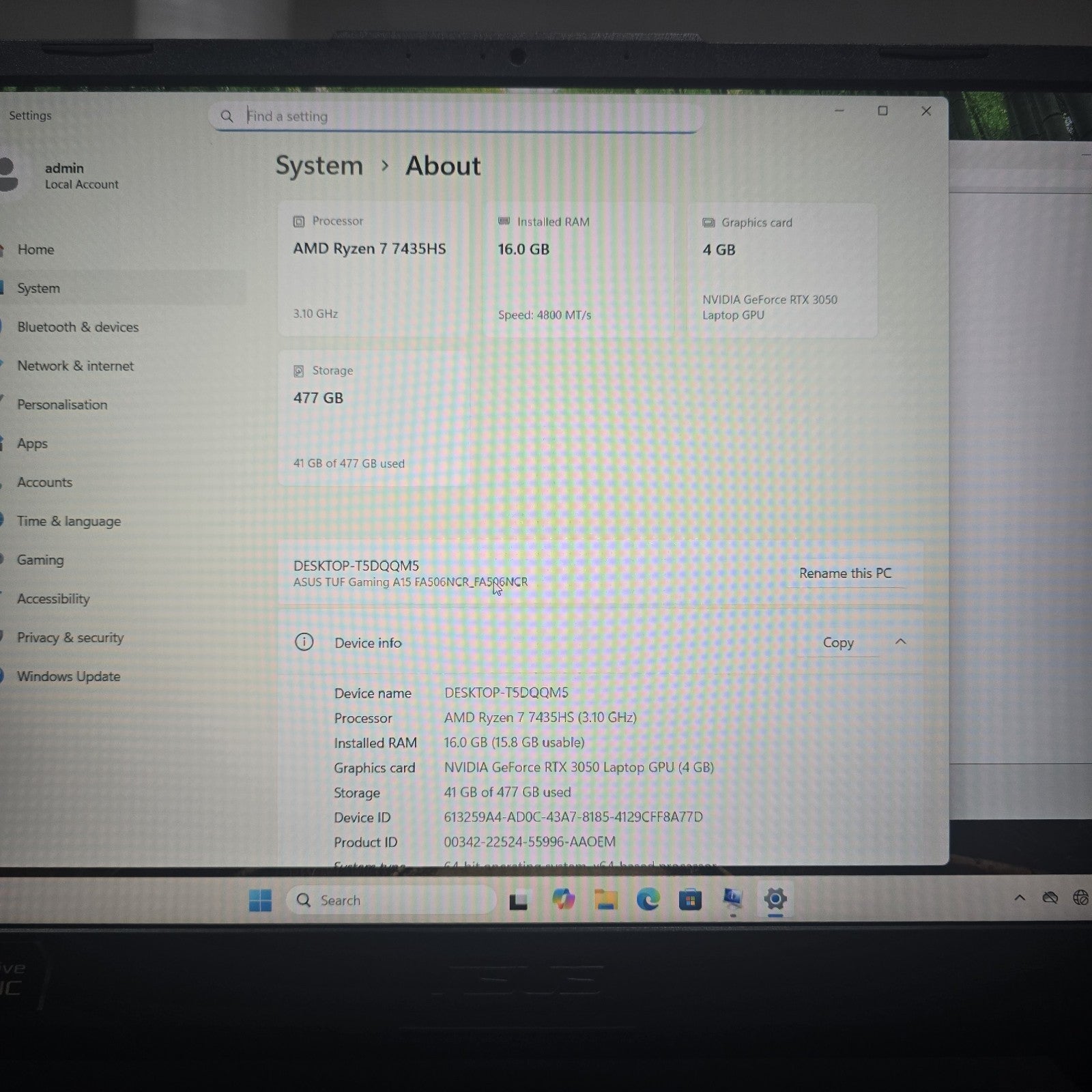 ASUS TUF A15 Gaming Laptop 15.6" AMD Ryzen 7 RTX 3050 512GB 16GB BUNDLE #A 210A13