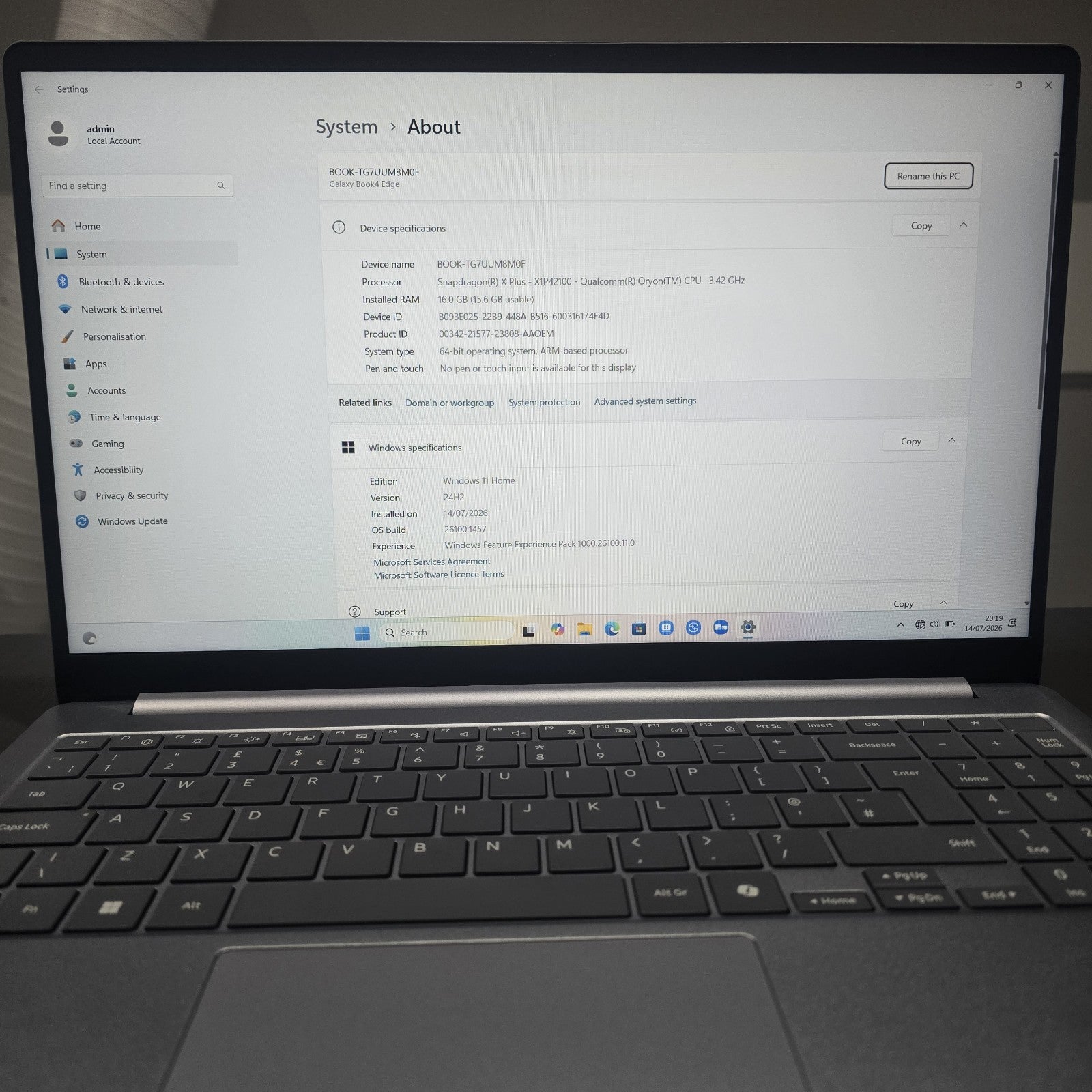 Samsung Galaxy Book4 Edge 15.6" Snapdragon X 16GB 256GB Blue Broken Key #B 214B9